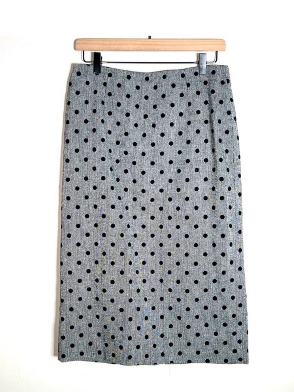Halogen gray w black polkadots tweed straight pencil midi skirt size 10 B149